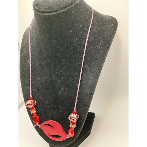 Red Mixed Media with Asian Elements Necklace! - Picture 4 of 4